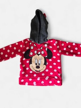 Disney Minnie Mouse Red Polka Dot Hooded With Ears + Bow Hoodie Sweatshirt